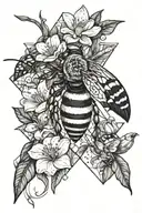 magnolia flowers, bee, mechanical elements, string of pearls, nature, and a cute little baby dinosaur hidden tattoo design idea