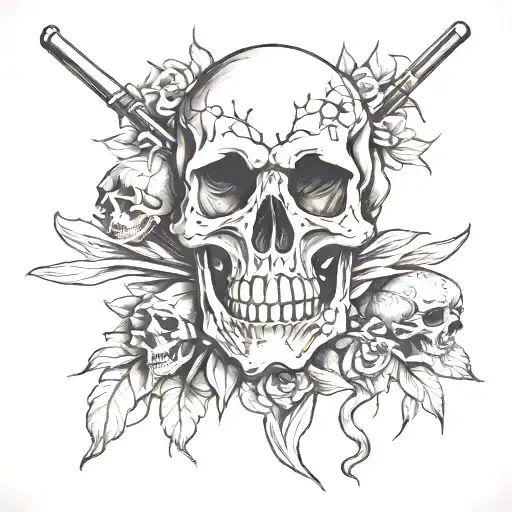 human skull aroes, mom, golf, funny tattoo design idea