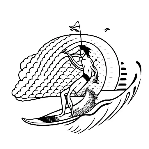 Surfer riding a wave tattoo design idea