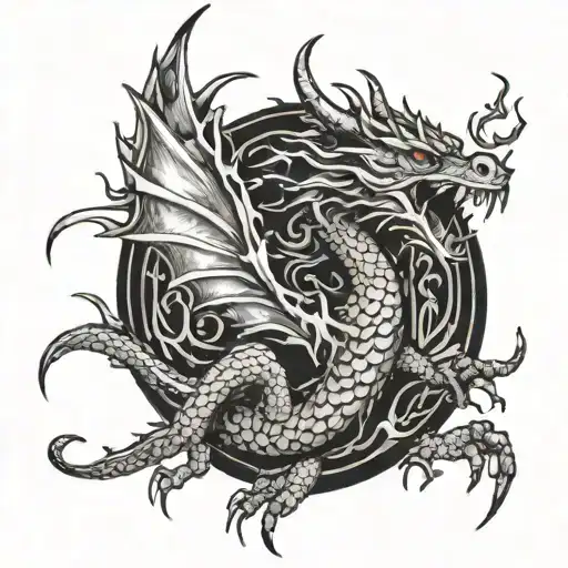 dragon spiriling around biceps firing forearm with phoenix on it  tattoo design idea