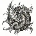dragon spiriling around biceps firing forearm with phoenix on it  tattoo design idea