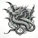 dragon spiriling around biceps firing forearm with phoenix on it  tattoo design idea
