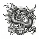 dragon spiriling around biceps firing forearm with phoenix on it  tattoo design idea