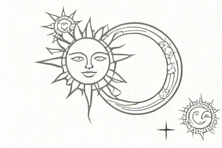 sun and moon shining tattoo design idea