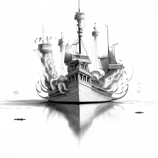 burn the boats, fire  tattoo design idea