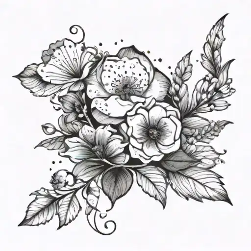 i have a black and white flower, create a nature background, night sky, swiss alps tattoo design idea