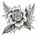 i have a black and white flower, create a nature background, night sky, swiss alps tattoo design idea