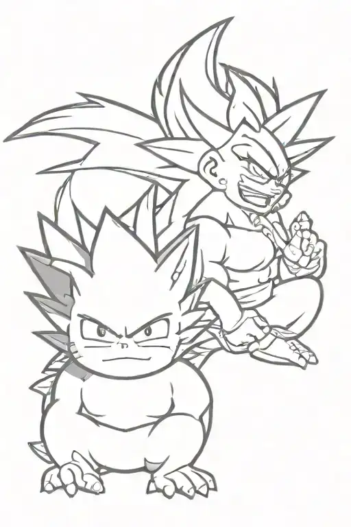 goku and gengar tattoo in black tattoo design idea