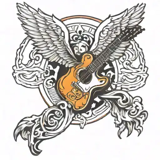 guitar with angel wings tattoo design idea