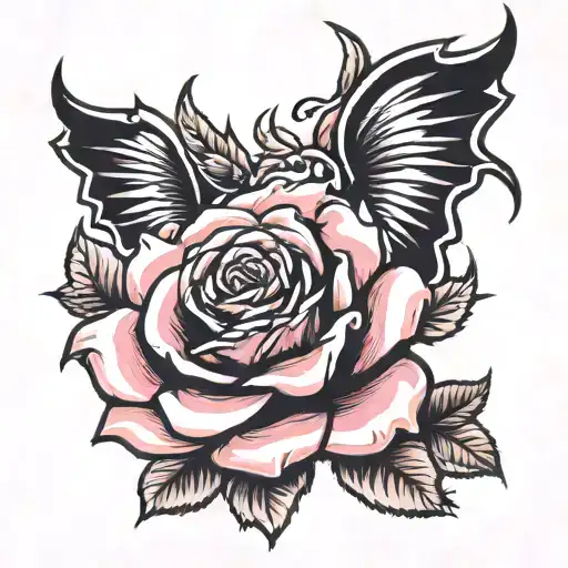 rose with devil wings tattoo design idea