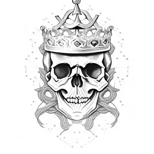 A skull wearing a crown made of pasta tattoo design idea