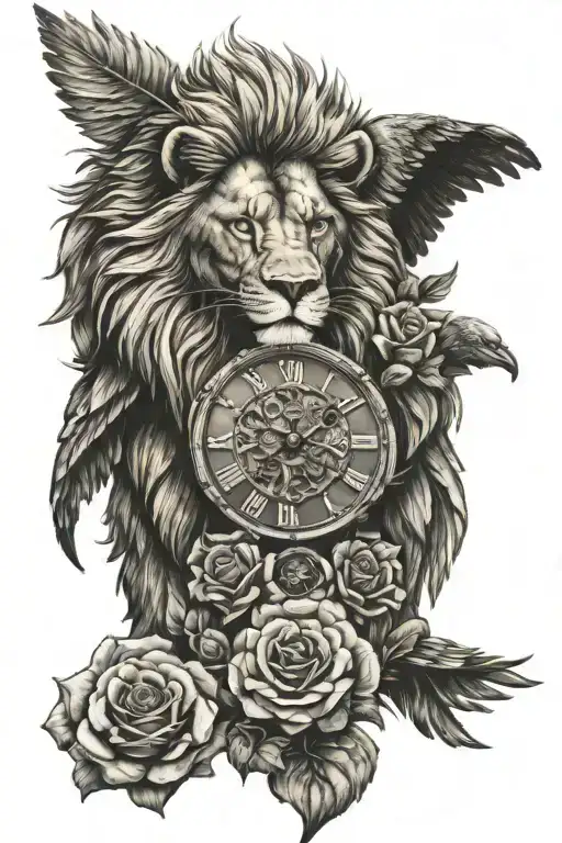 lion clock eagle rose bear  tattoo design idea