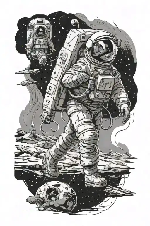 make a sketch of a tattoo on your arm from shoulder to elbow based on the story by Ray Bradbury The Cosmonaut tattoo design idea
