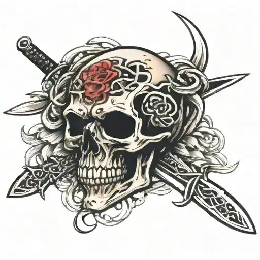 skull swords crossed tattoo design idea
