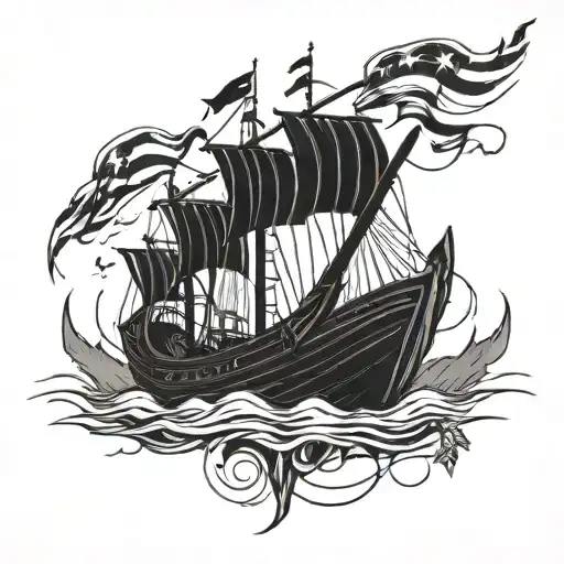 Broken Viking Ship with Broken Planks and broken Flag tattoo design idea