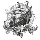 Broken Viking Ship sailing tattoo design idea