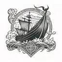 Broken Viking Ship sailing tattoo design idea