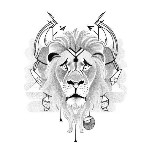 large olive tree giving shade to, a lion, an archer and David from the Bible serving then while they rest tattoo design idea