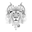 large olive tree giving shade to, a lion, an archer and David from the Bible serving then while they rest tattoo design idea