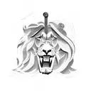 large olive tree giving shade to, a lion, an archer and David from the Bible serving then while they rest tattoo design idea