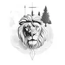 large olive tree giving shade to, a lion, an archer and David from the Bible serving then while they rest tattoo design idea