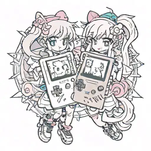 Gameboy cartoon sister tattoo design idea