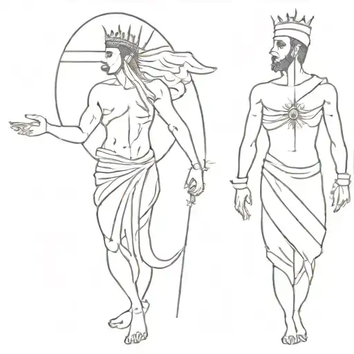 full upper body tattoo, two different designs of tattoo, right side of body christian faith based. Left side of body zoroastrian empire tattoo based. tattoo design idea