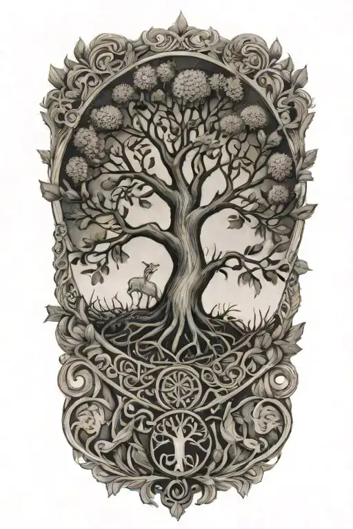 tree of life, scottish heather, thistles tattoo design idea