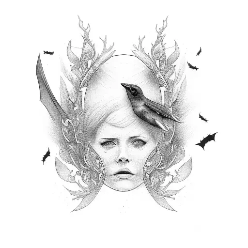 The name anna with the words legends never die under it with bats and birds tattoo design idea