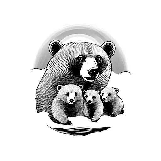 mother bear with three cubs tattoo design idea