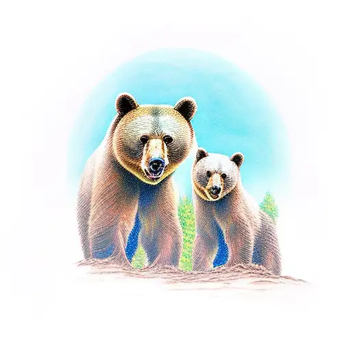 mother bear with 3 cubs tattoo design idea