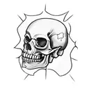 traditional American Skull tattoo with a snake in the right eye socket, black line work, bold shading  tattoo design idea