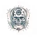 traditional American Skull tattoo with a snake in the right eye socket, black line work, bold shading  tattoo design idea