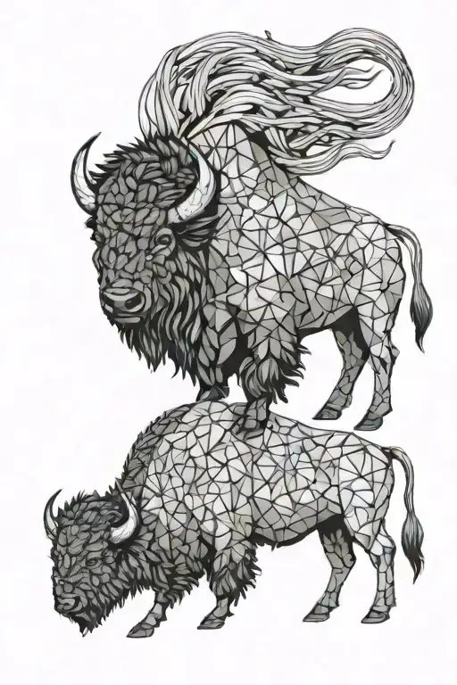 bison facing storm tattoo design idea