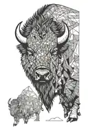 bison facing storm tattoo design idea