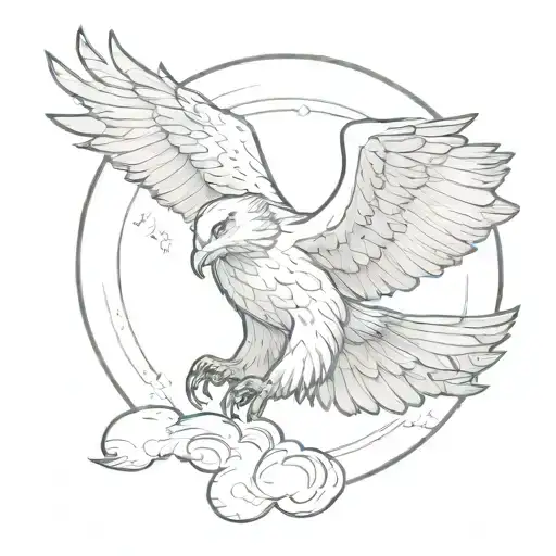 A sketch style tattoo of an eagle flying towards the moon, representing freedom and ambition tattoo design idea