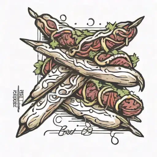 a black and white kebab sketch with the line "but i became a kebab" over it tattoo design idea