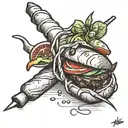 a black and white kebab sketch with the line "but i became a kebab" over it tattoo design idea