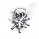 skeleton hand grabbing smoke cloud tattoo design idea