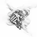 skeleton hand grabbing smoke cloud tattoo design idea