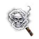 skeleton hand grabbing smoke cloud tattoo design idea