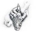 skeleton hand grabbing smoke cloud tattoo design idea