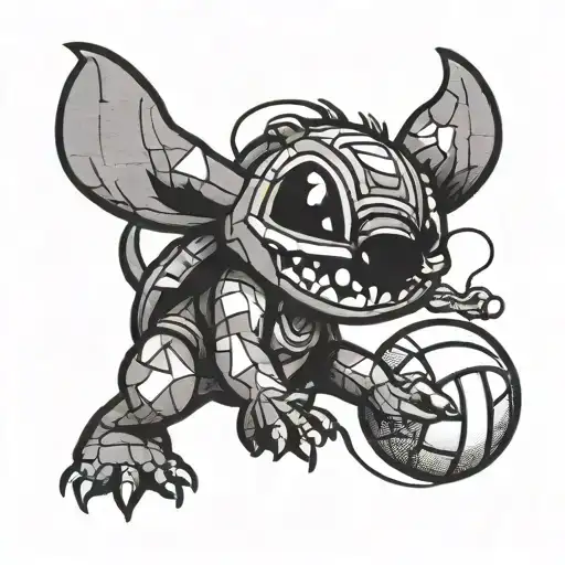 Stitch playing volleyball  tattoo design idea