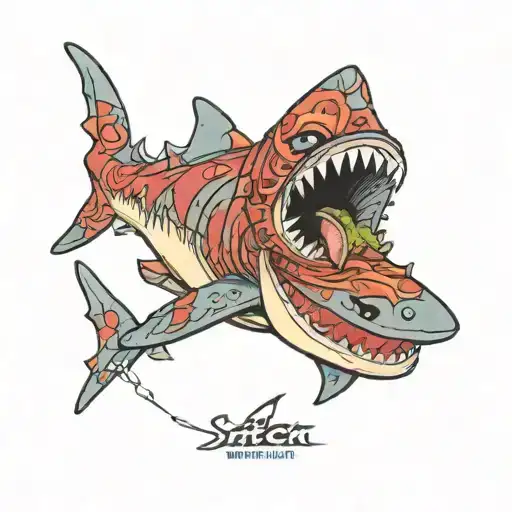 Stitch in a shark hoodie running tattoo design idea