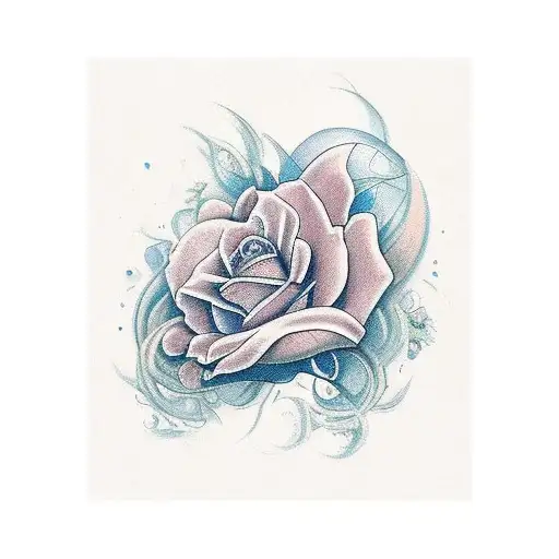 Oude zakhorloge met daarom heen 2 blauwe rozen en 1 rode roos tattoo design idea