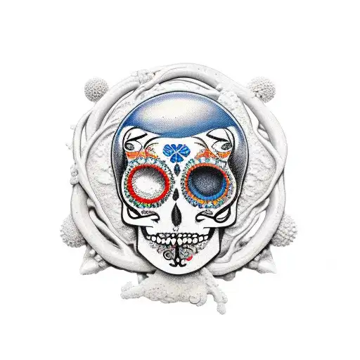 Greek mythology, day of the dead, beach, ocean, picture hidden in another picture  tattoo design idea