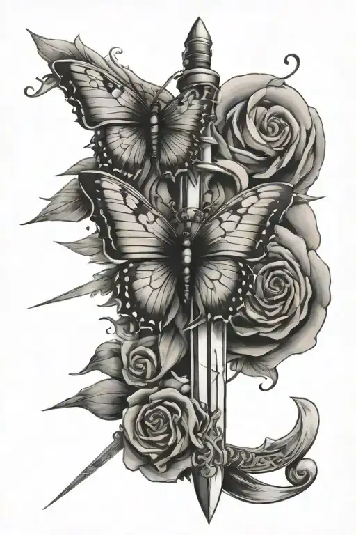 butterfly crossed swords tattoo design idea