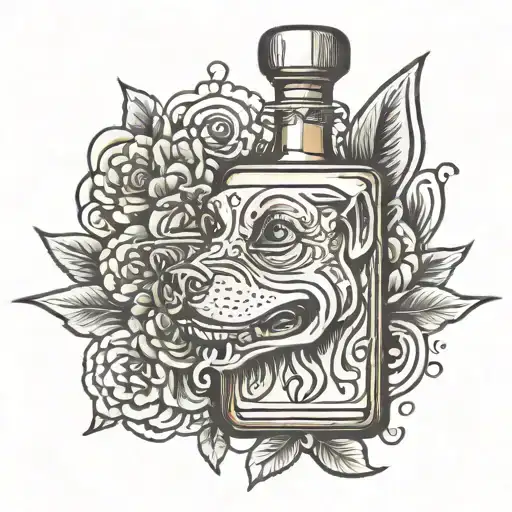 el barrio design featuring tequila bottle with a dog  tattoo design idea