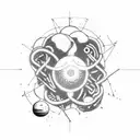 small schema of atom neon with electrons Nucleus  and orbitals tattoo design idea