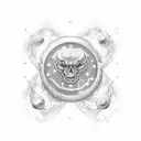 small schema of atom neon with electrons Nucleus  and orbitals tattoo design idea